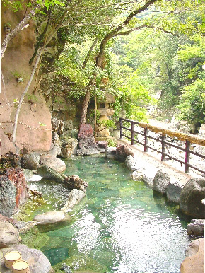 露天風呂は奇岩が目前に迫り、すっかり川の中の気分です。