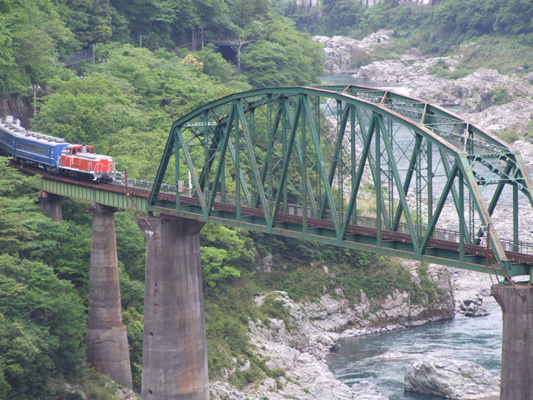 目の前にはJR土讃線の小歩危橋梁が